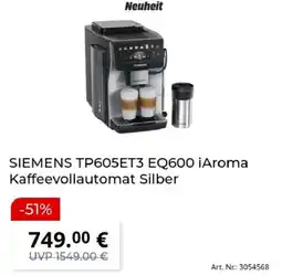 MediaMarkt SIEMENS TP605ET3 EQ600 iAroma Kaffeevollautomat Silber Angebot