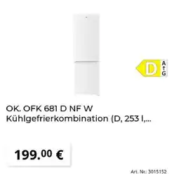 MediaMarkt OK. OFK 681 D NF W Kühlgefrierkombination Angebot