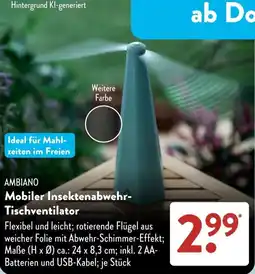 Aldi Süd AMBIANO Mobiler Insektenabwehr-Tischventilator Angebot