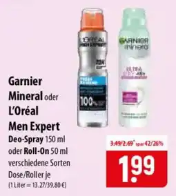Famila Nord Ost Garnier Mineral oder L'Oréal Men Expert Deo-Spray oder Roll-On Angebot