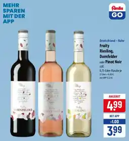 Famila Nord Ost Fruity Riesling, Dornfelder oder Pinot Noir süß Angebot