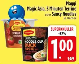 Edeka Maggi Magic Asia, 5 Minuten Terrine oder Saucy Noodles Angebot