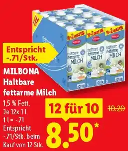 Lidl MILBONA Haltbare fettarme Milch Angebot