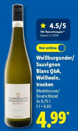 Lidl Weißburgunder/Sauvignon Blanc QbA, Weißwein, trocken Angebot