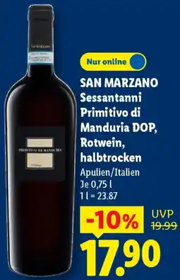 Lidl SAN MARZANO Sessantanni Primitivo di Manduria DOP, Rotwein, halbtrocken Angebot