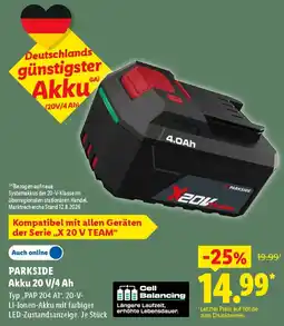 Lidl PARKSIDE Akku 20 V/4 Ah Angebot