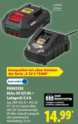 Lidl PARKSIDE Akku 20 V/2 Ah + Ladegerät 2,4 A Angebot