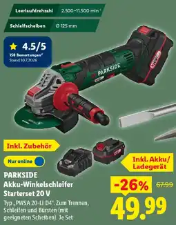 Lidl PARKSIDE Akku-Winkelschleifer Starterset 20 V Angebot