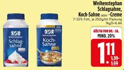 Edeka Weihenstephan Schlagsahne, Koch-Sahne oder Creme Angebot
