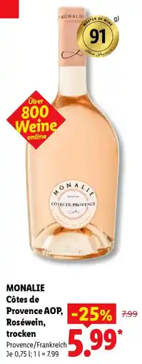 Lidl MONALIE Côtes de Provence AOP, Roséwein, trocken Angebot