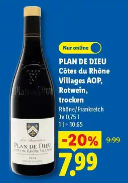 Lidl PLAN DE DIEU Côtes du Rhône Villages AOP, Rotwein, trocken Angebot