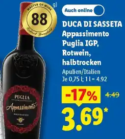 Lidl DUCA DI SASSETA Appassimento Puglia IGP, Rotwein, halbtrocken Angebot