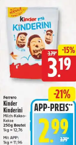 NP Discount Ferrero Kinder Kinderini Milch-Kakao-Kekse Angebot