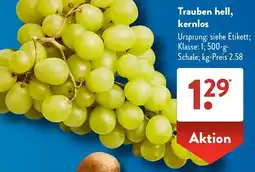 Aldi Süd Trauben hell, kernlos Angebot