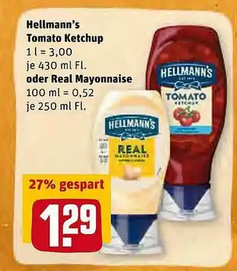 REWE Hellmann's Tomato Ketchup Oder Real Mayonnaise Angebot