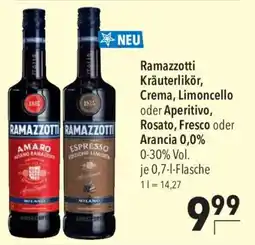 CITTI Markt Ramazzotti Kräuterlikör, Crema, Limoncello oder Aperitivo, Rosato, Fresco oder Arancia 0,0% Angebot