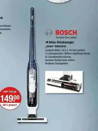 V Markt Bosch Akku-staubsauger „athlet” Bbh51840 Angebot