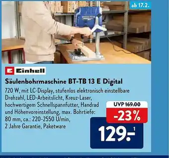 Aldi Nord Einhell Säulenbohrmaschine Bt-tb 13 E Digital Angebot