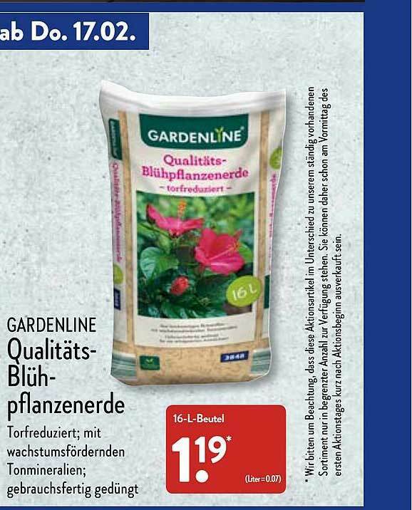 Gardenline Qualitätsblühpflanzenerde Angebot bei Aldi Nord