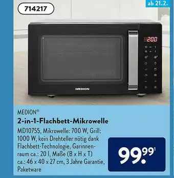 Aldi Süd Medion 2-in-1-flachbett-mikrowelle Angebot