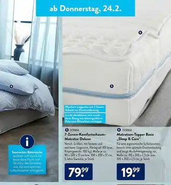 Aldi Süd Dormia 7-zonen-komfortschaum-matratze Deluxe Matratzen-topper Basic „sleep & Care” Angebot