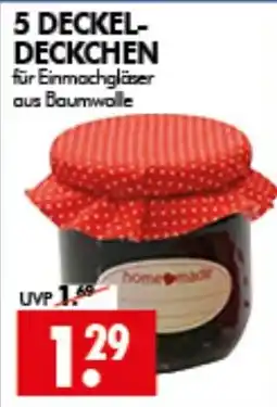 Wreesmann 5 DECKEL-DECKCHEN für Einmachgläser aus Baumwolle Angebot