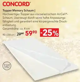 Matratzen Concord CONCORD Topper Memory Schaum Angebot