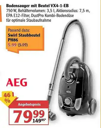 Globus Bodensauger Mit Beutel Vx4-1-eb Angebot