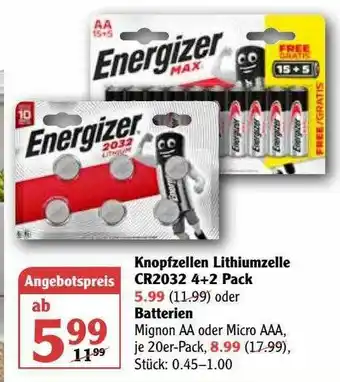 Globus Energizer Knopfzellen Lithiumzelle Cr2032 4+2 Pack Oder Batterien Angebot