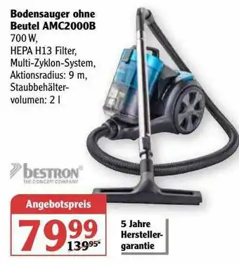 Globus Bodensauger Ohne Beutel Amc2000b Bestron Angebot