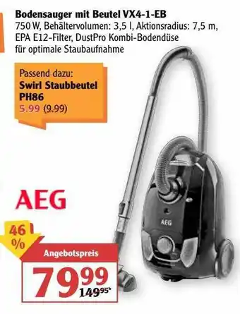 Globus Bodensauger Mit Beutel Vx4-1-eb Aeg Angebot