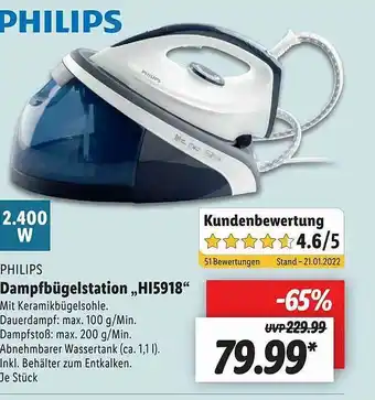 Lidl Philips Dampfbügelstation „hi5918“ Angebot