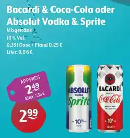 Getränke Hoffmann Bacardi & Coca-Cola oder Absolut Vodka & Sprite Angebot