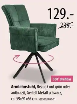 Franz Knuffmann Armlehnstuhl, Bezug Cord grün oder anthrazit, Gestell Metall schwarz Angebot
