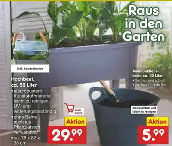 Netto Marken-Discount Hochbeet Ca. 52 Liter Multifunktions Korb Ca. 42 Liter Angebot