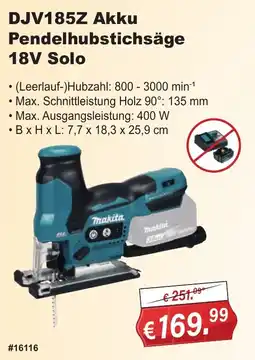 Stabilo Fachmarkt Makita DJV185Z Akku Pendelhubstichsäge 18V Solo Angebot
