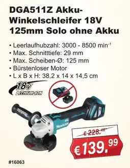 Stabilo Fachmarkt DGA511Z Akku-Winkelschleifer 18V 125mm Solo ohne Akku Angebot