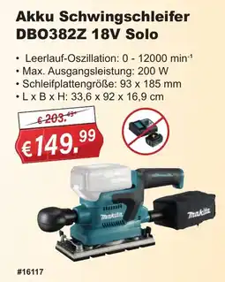 Stabilo Fachmarkt Akku Schwingsschleifer DBO382Z 18V Solo Makita Angebot