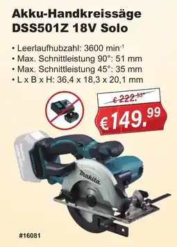 Stabilo Fachmarkt Akku-Handkreissäge DSS501Z 18V Solo Makita Angebot
