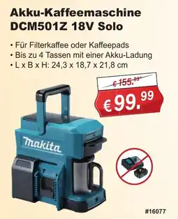 Stabilo Fachmarkt Akku-Kaffeemaschine DCM501Z 18V Solo Makita Angebot