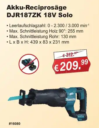 Stabilo Fachmarkt Akku-Reciprosäge DJR187ZK 18V Solo Makita Angebot