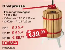 Stabilo Fachmarkt Obstpresse DEMA Angebot