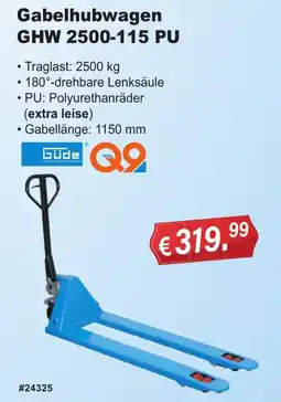 Stabilo Fachmarkt Gabelhubwagen GHW 2500-115 PU Güde Q9 Angebot