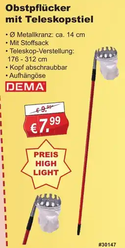 Stabilo Fachmarkt Obstpflücker mit Teleskopstiel DEMA Angebot