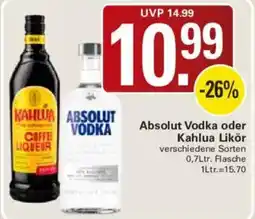 WEZ Absolut Vodka oder Kahlua Likör Angebot