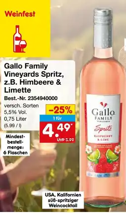 Netto Marken-Discount Gallo Family Vineyards Spritz, z.B. Himbeere & Limette Angebot