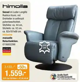 Opti Wohnwelt himolla Sessel im Leder Longlife Rustica Azuro Angebot