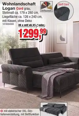 Möbelfundgrube Wohnlandschaft Logan Cord grau Angebot