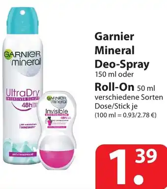 Famila Nord Ost Garnier Mineral Deospray 150ml oder Roll on 50ml Angebot