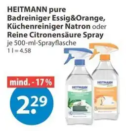 V Markt HEITMANN pure Badreiniger Essig&Orange, Küchenreiniger Natron oder Reine Citronensäure Spray Angebot